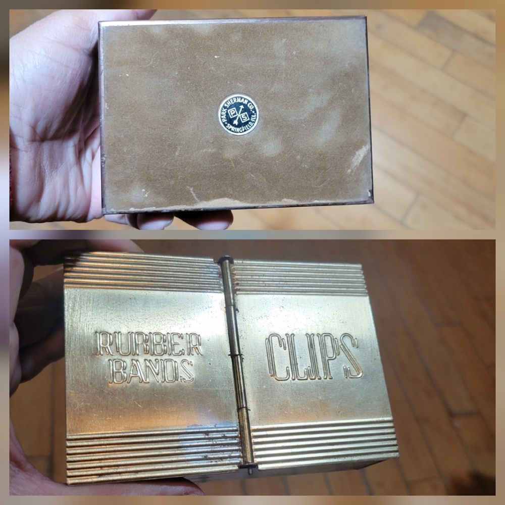 Vintage Park Sherman Metal Storage Box Rubber Bands Paper Clips Holder Art Deco